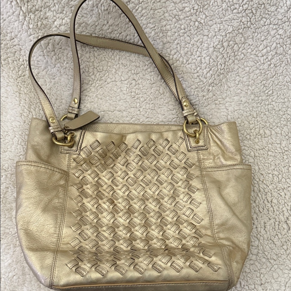 Coach Gold Woven Shoulder Bag